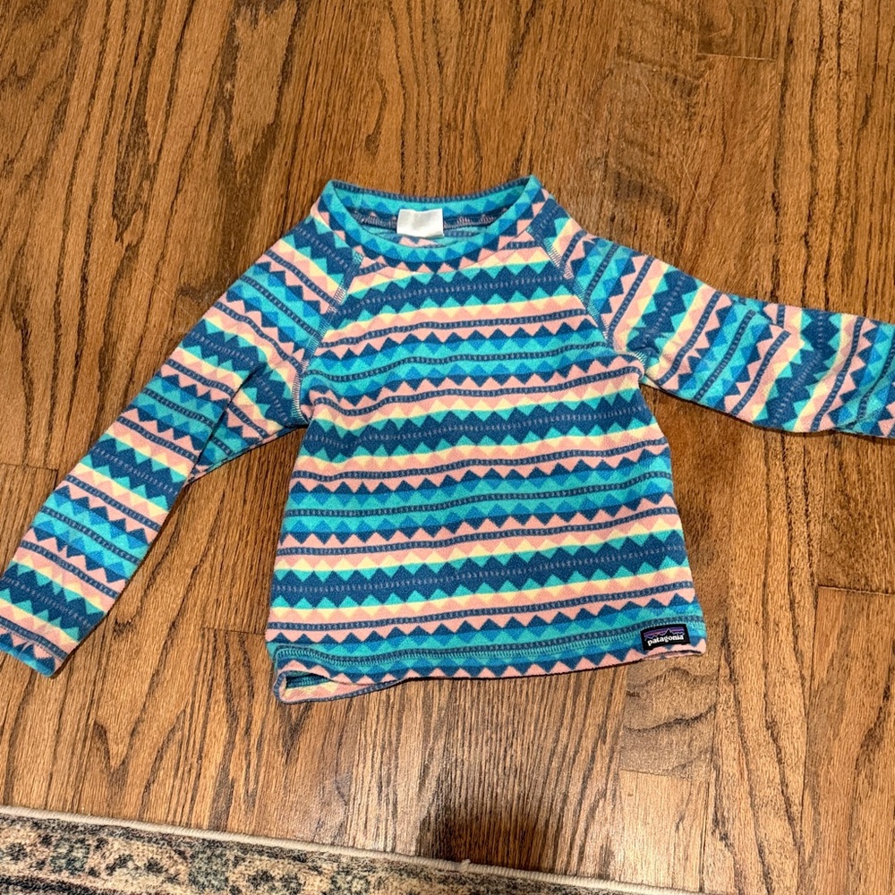 3T Patagonia Kids Long-Sleeve Geometric Stripe Top - Teal, Pink & Blue